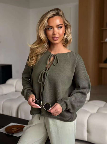 Damen Strickpullover Lässig Dekorative Schnürung Norvielle