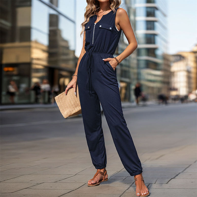 Damen Jumpsuit mit Taschen und verstellbarem Taillenzug Norvielle