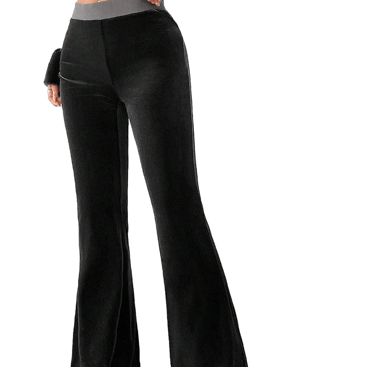 Damen Samt-Hose Flare elastischer Bund schwarz