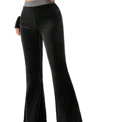 Damen Samt-Hose Flare elastischer Bund schwarz