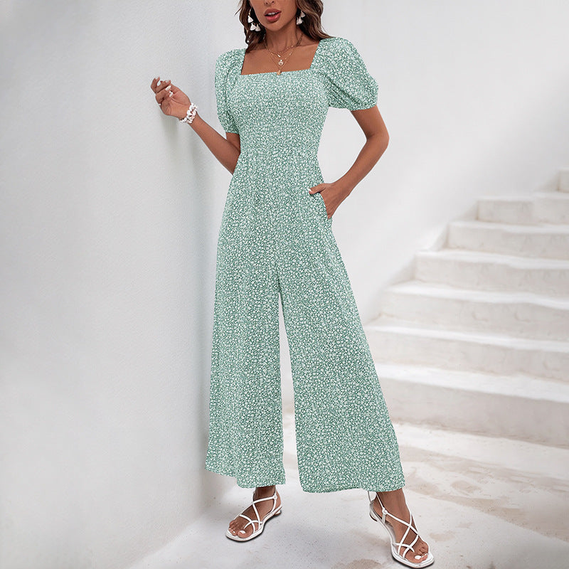 Damen Jumpsuit Elastischer Bund Puffärmel Norvielle