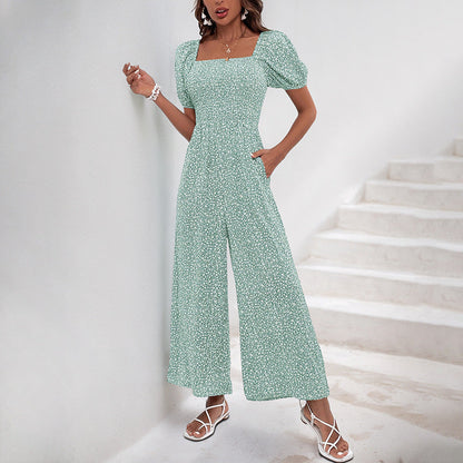 Damen Jumpsuit Elastischer Bund Puffärmel Norvielle