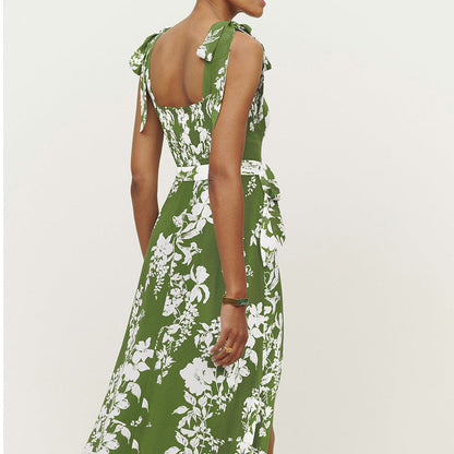 Damen Maxikleid Rüschendetails Hochschlitz Norvielle