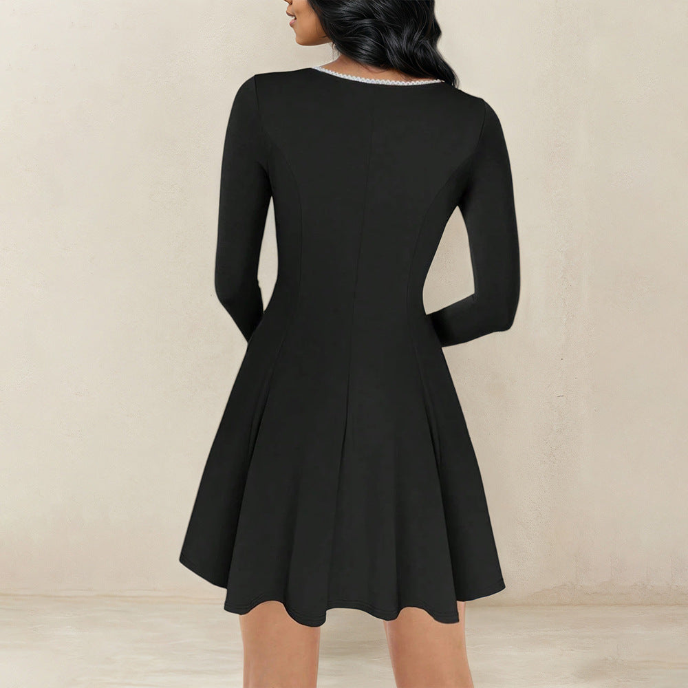 Damen Kleid Quadratischer Ausschnitt Langer Ärmel Norvielle