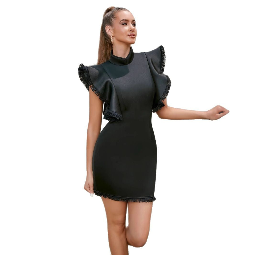 Damen Mini-Kleid Figurbetont Rüschen