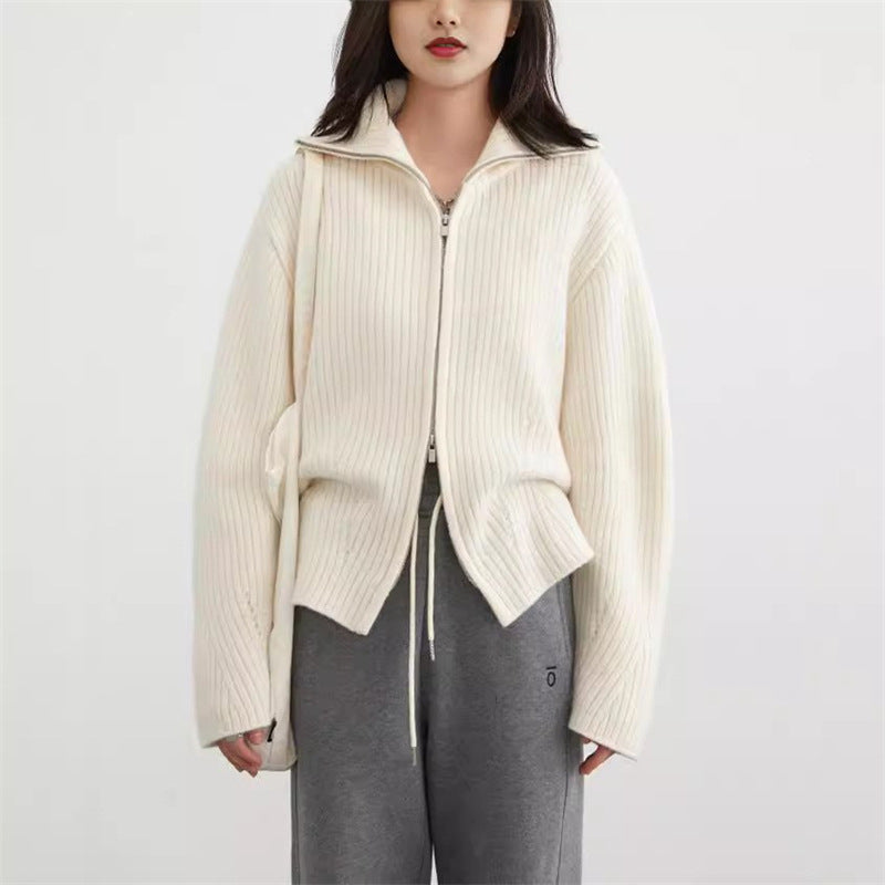 Damen Strickjacke Lässig Reißverschluss Hochkragen Norvielle