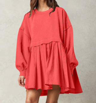 Damen Oversized Sweatshirt Kleid Plissee-Rock Rundhals