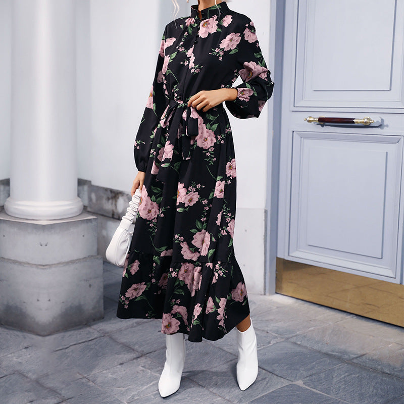 Damen Maxikleid Florale Rüschen Eleganter Bund Norvielle - Norvielle