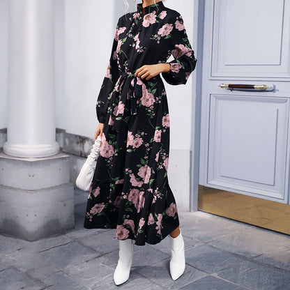 Damen Maxikleid Florale Rüschen Eleganter Bund Norvielle - Norvielle