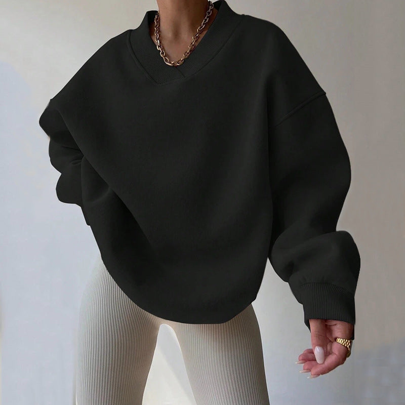 Damen Oversized Sweatshirt V-Ausschnitt Breite Ärmel Norvielle