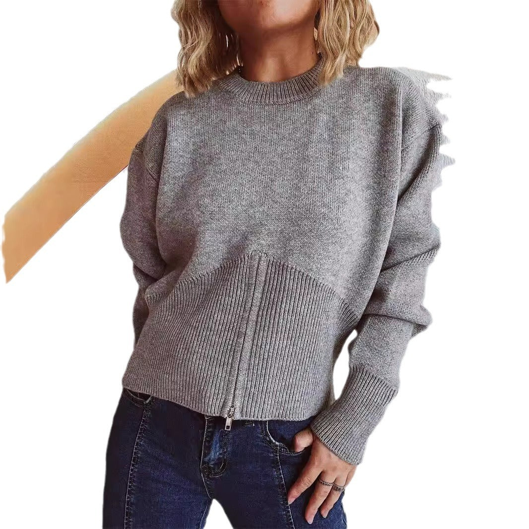 Damen Pullover Strukturiert Reißverschluss Locker Norvielle