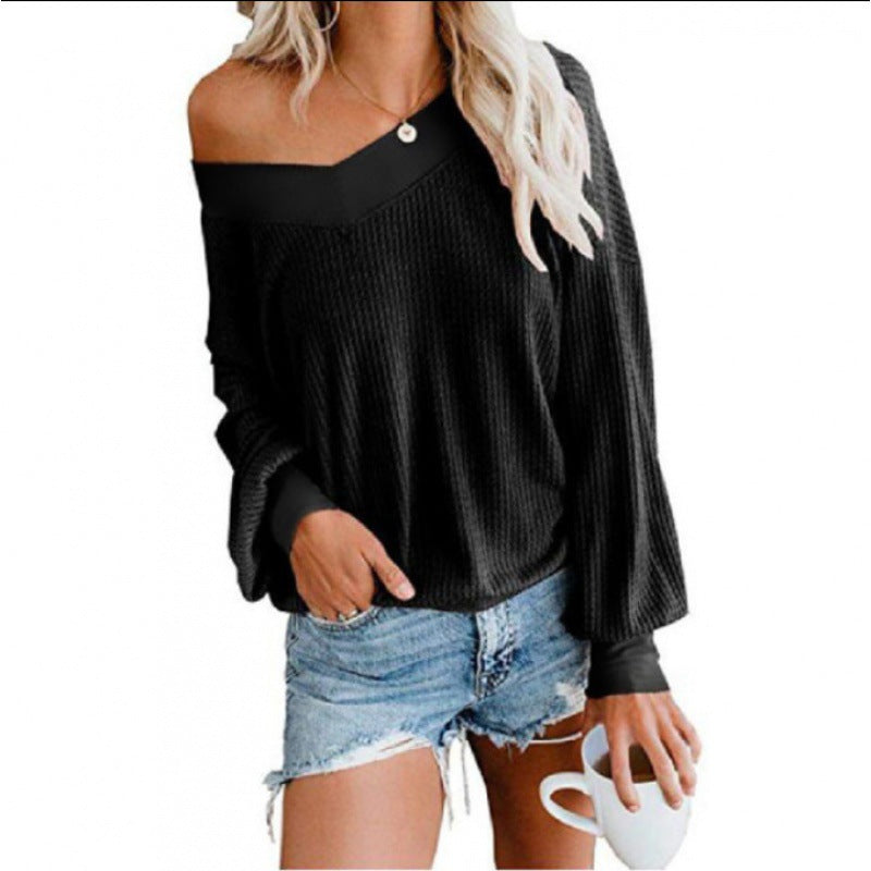 Damen Oversized Pullover Baumwolle V-Ausschnitt Rippdetails Norvielle