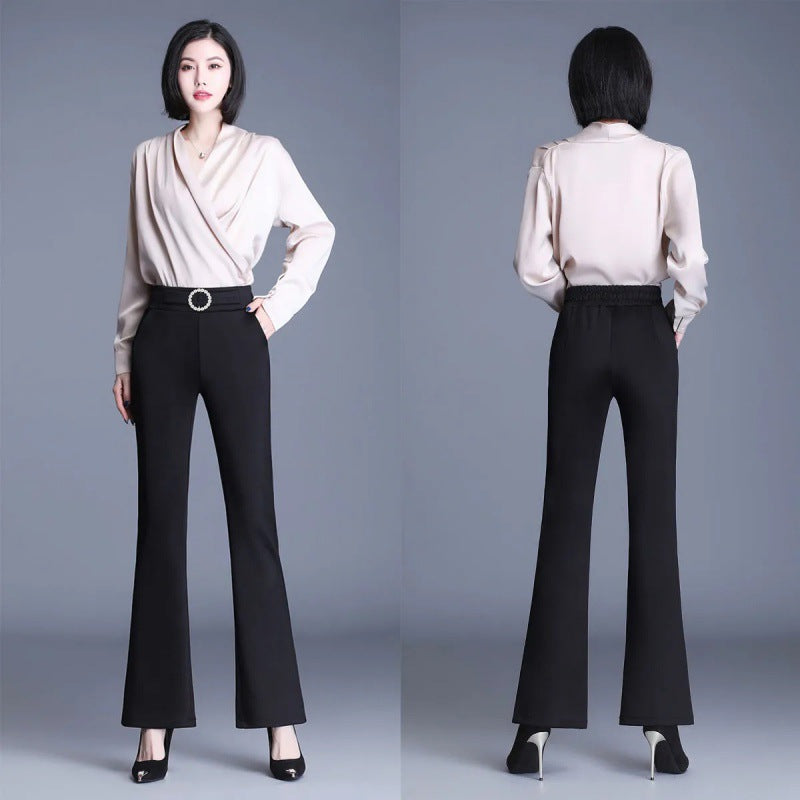 Damen High-Waist-Hose Breites Bein Dekorativer Gürtel