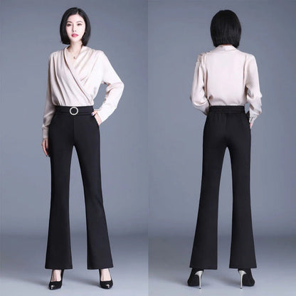 Damen High-Waist-Hose Breites Bein Dekorativer Gürtel