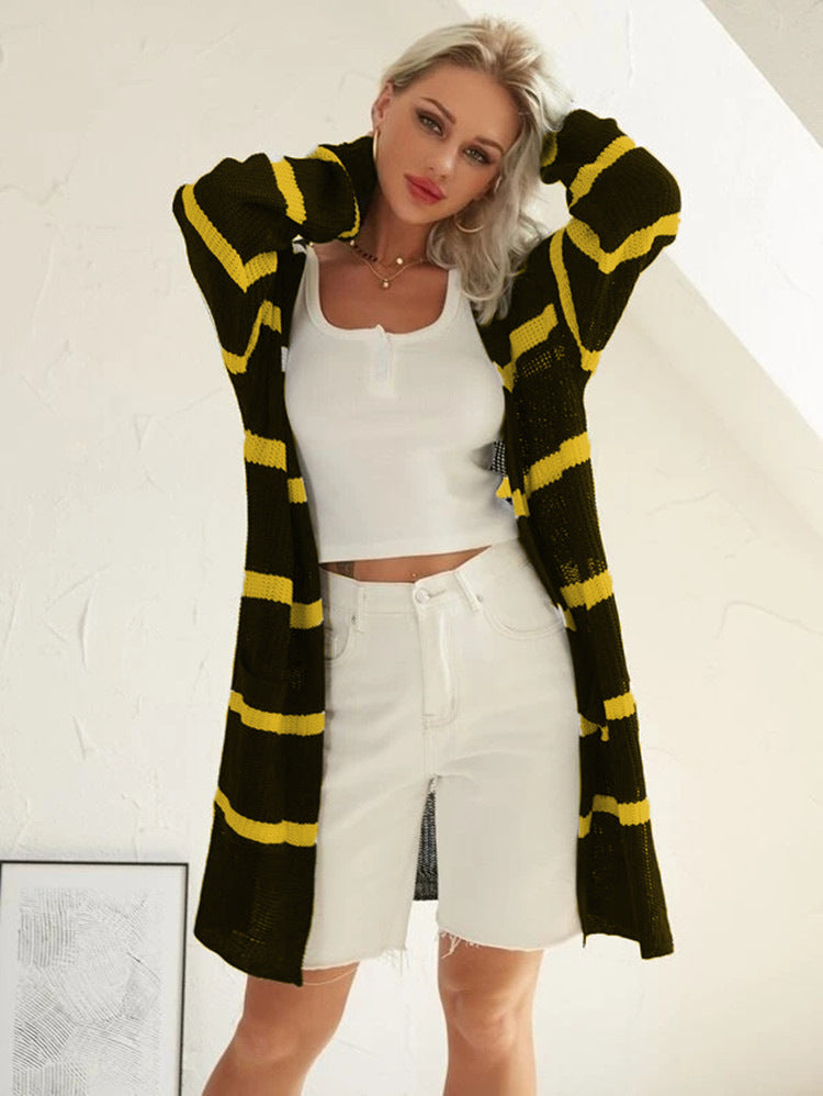 Damen Cardigan Lang Strick Modern Streifen Norvielle