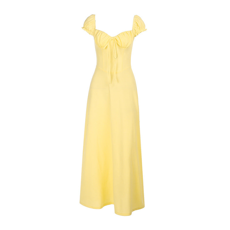 Damen Maxikleid Raffung Puffärmel Norvielle
