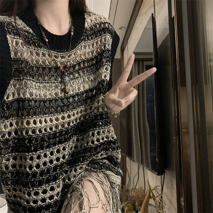 Damen Häkelkleid Luftig Fransen Modern