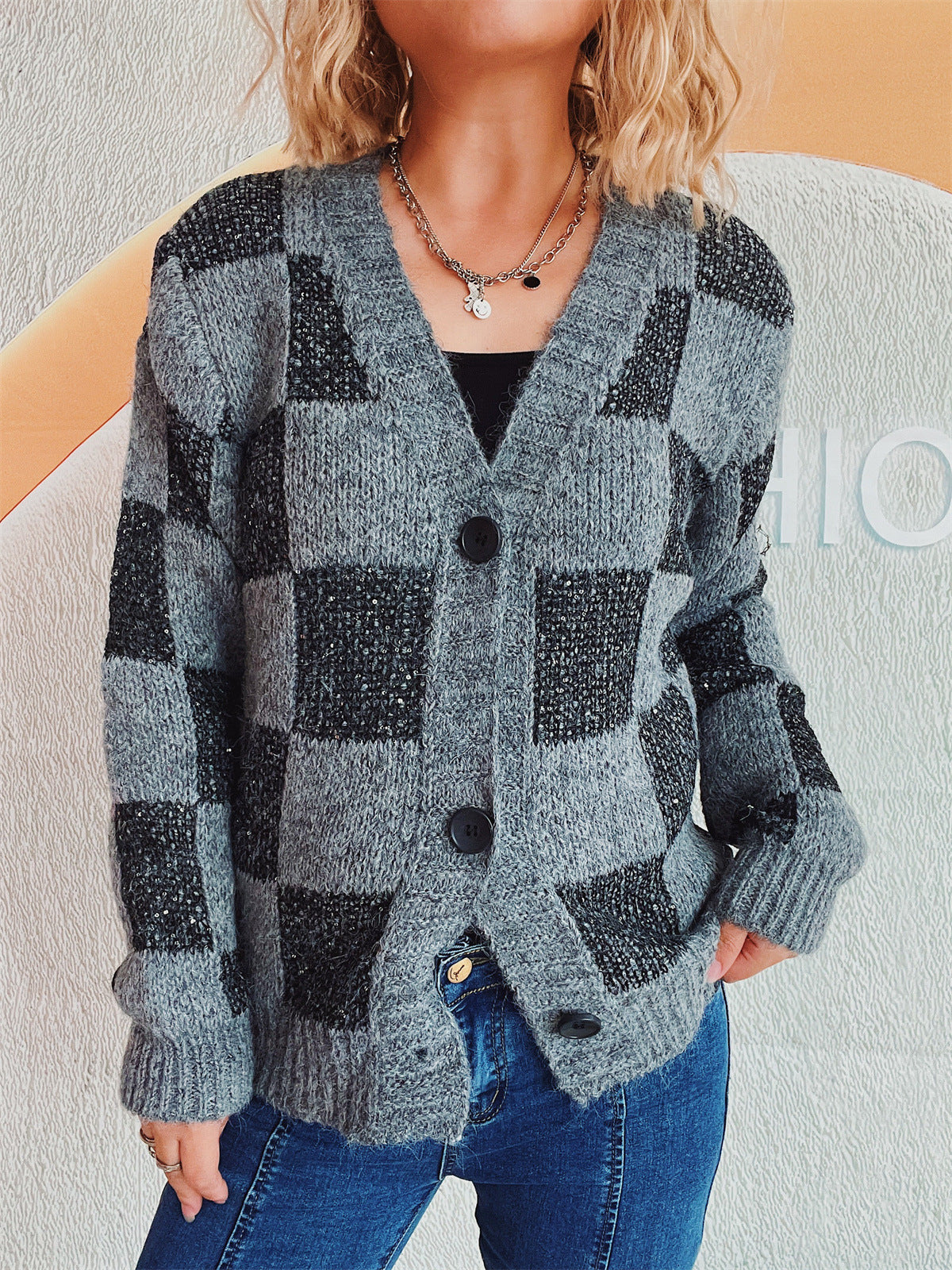 Damen Strickjacke geometrisches Muster Weich Norvielle