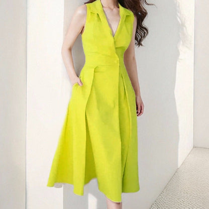 Damen Midi-Kleid V-Ausschnitt Taschen Norvielle