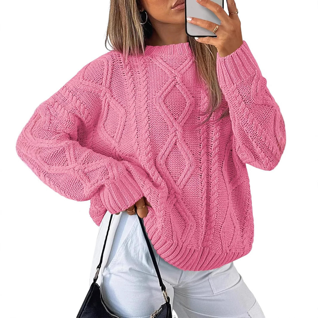 Damen Pullover Grobgestrickt Zopfmuster Norvielle