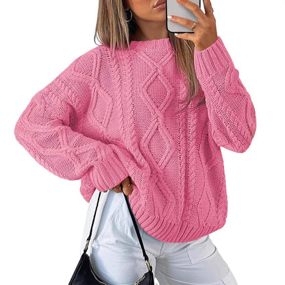 Damen Pullover Grobgestrickt Zopfmuster Norvielle