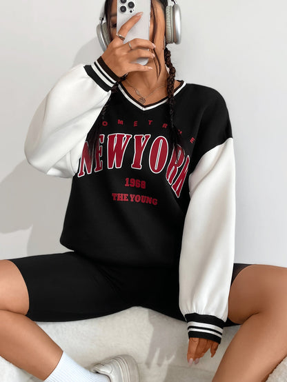 Damen Sweatshirt V-Ausschnitt Sportlich Norvielle - Norvielle
