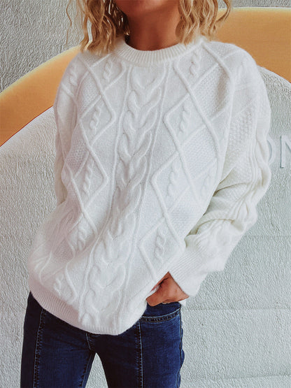 Damen Strickpullover Grobstruktur Zopf-Design Norvielle