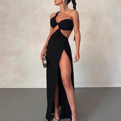 Damen Maxikleid Asymmetrisch Elegantes Drapieren