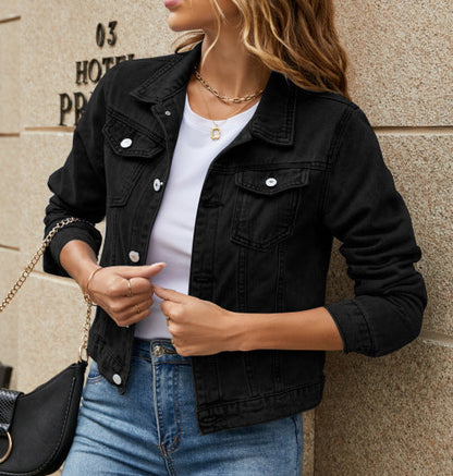 Damen Jeansjacke Klassischer Schnitt Mit Taschen