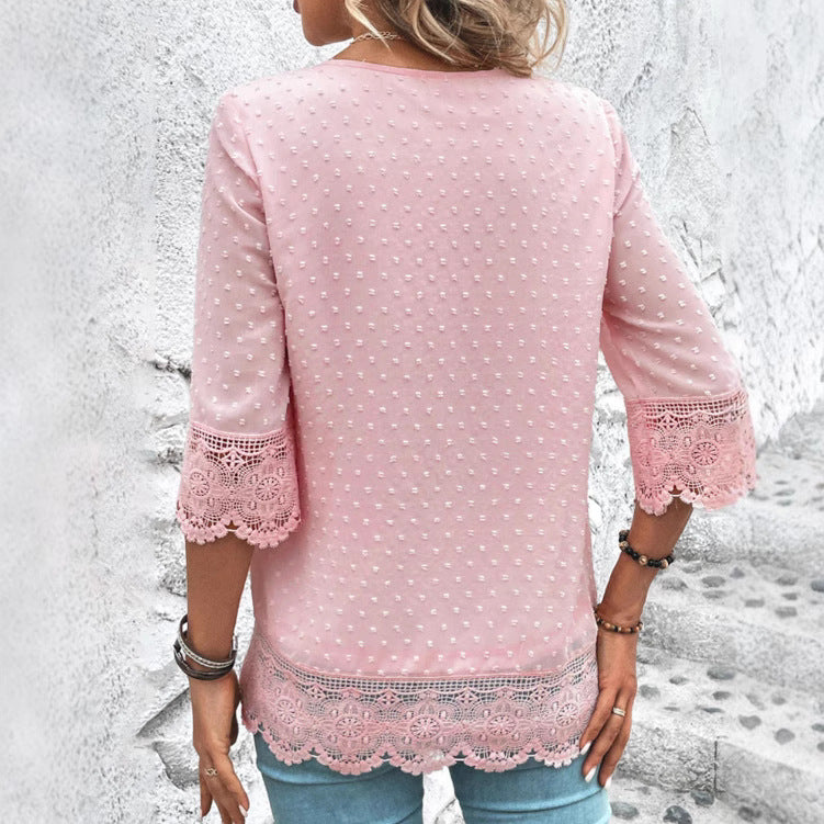 Damen Bluse Spitze Puffärmel Norvielle