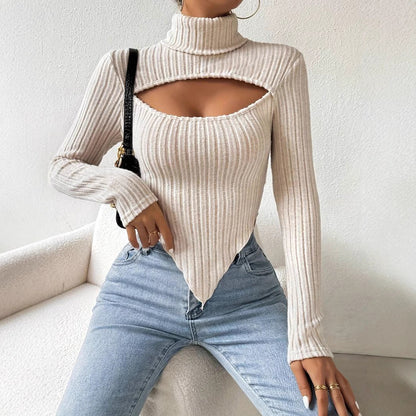 Damen Langarm-Body Asymmetrischer Ausschnitt Rippstruktur