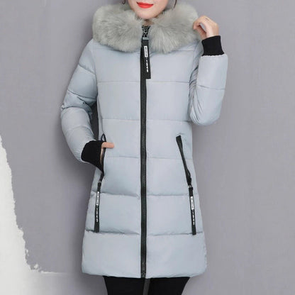 Damen Steppjacke Langärmelig Abnehmbarer Kunstfellkragen