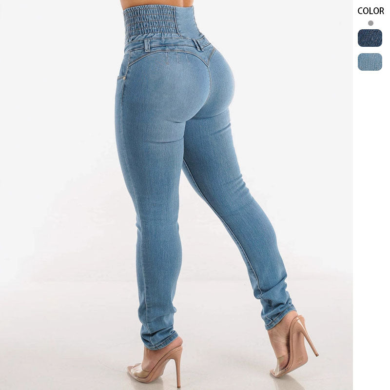 Damen High-Waist Jeans Hose Elastisch Schwarz - Norvielle