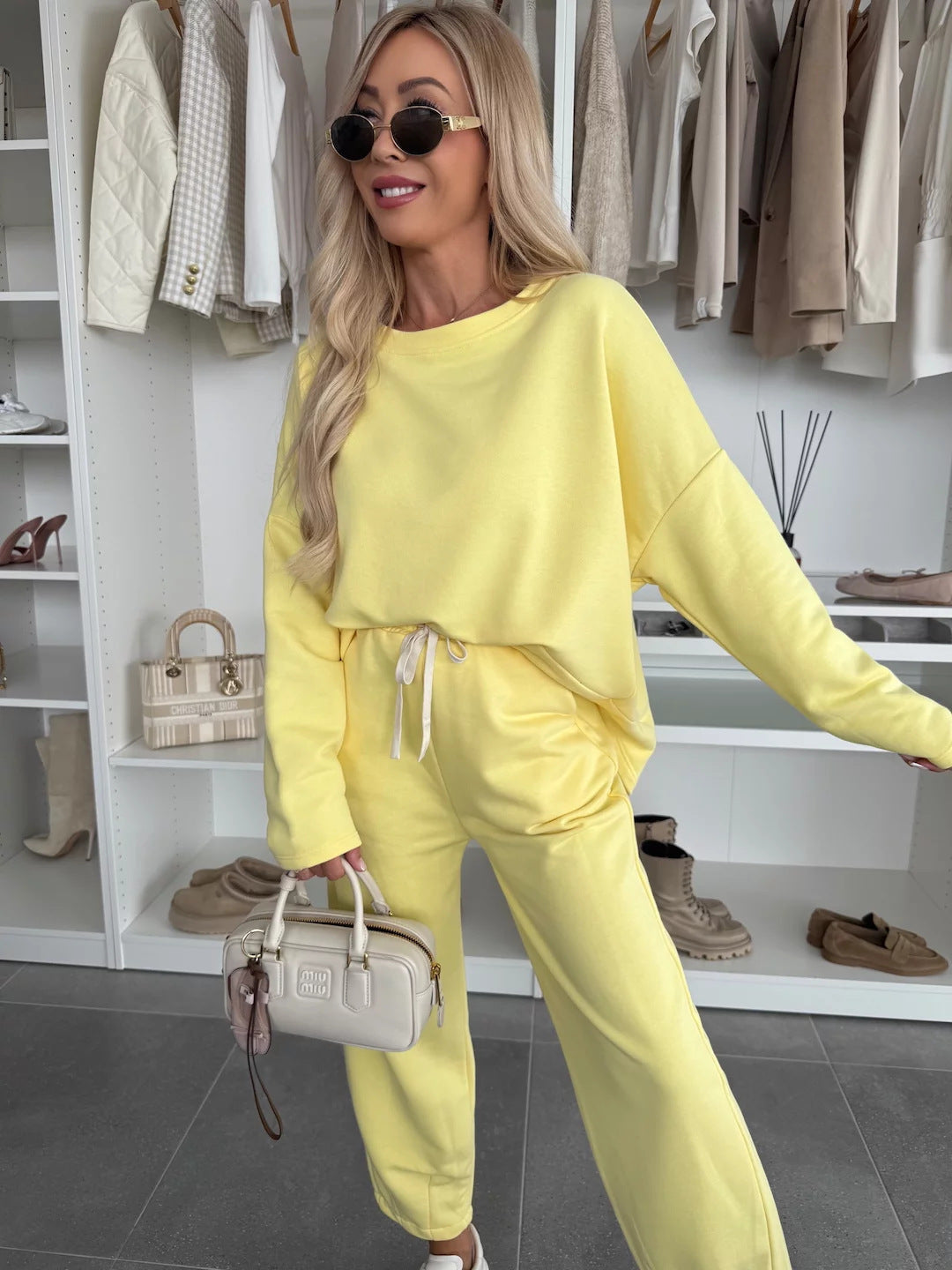 Damen Loungewear-Set Elastischer Bund Sweatshirt Bequem