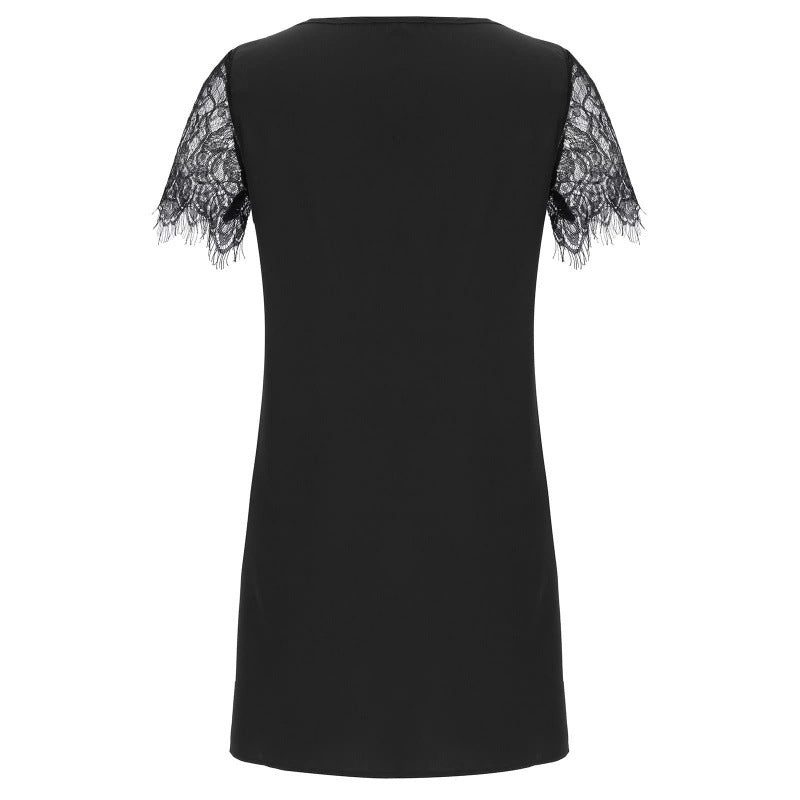 Damen Kleid mit Spitzenbesatz V-Ausschnitt Elegant