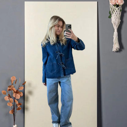 Damen Jeansjacke Dekorative Schleifen Praktische Taschen