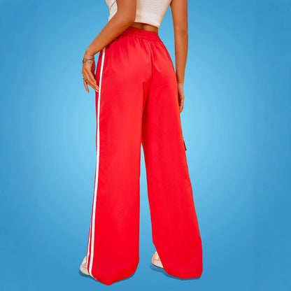 Damen Sporthose Weite Fit Seitliche Streifen Cargo Taschen