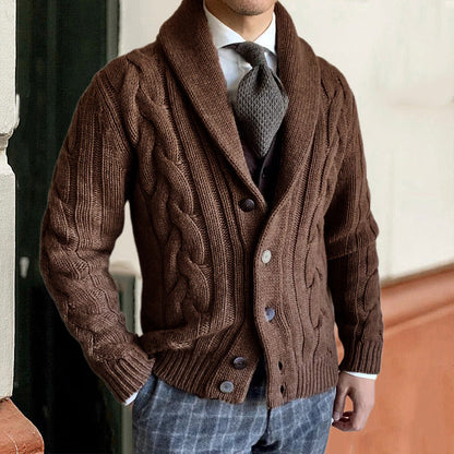 Herren Grobstrickjacke Zopfmuster Moderner Kragen Warm