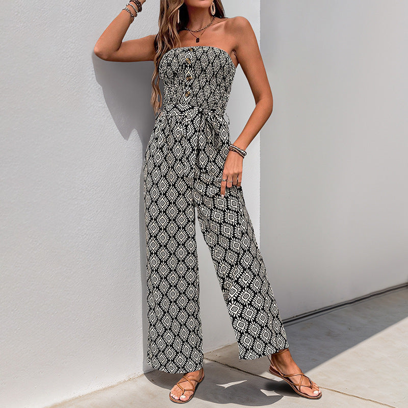 Damen Jumpsuit Boho-Muster Elastischer Bund Norvielle