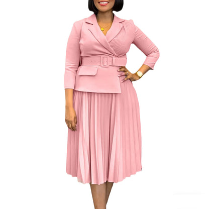 Damen Blazer-Kleid mit Taillengürtel und Plissee Optik