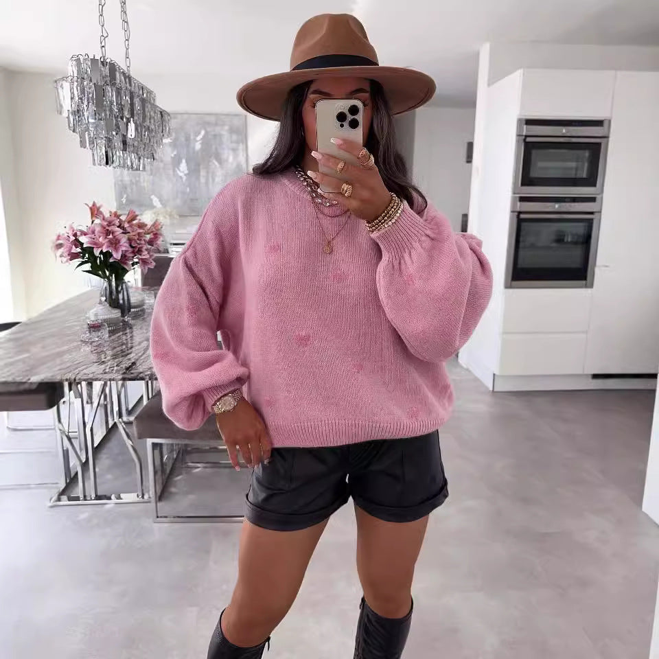 Damen Strickpullover Weit Kuschelig Herzmotiv Norvielle - Norvielle