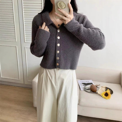 Damen Kurzstrickjacke V-Ausschnitt Knöpfe Norvielle