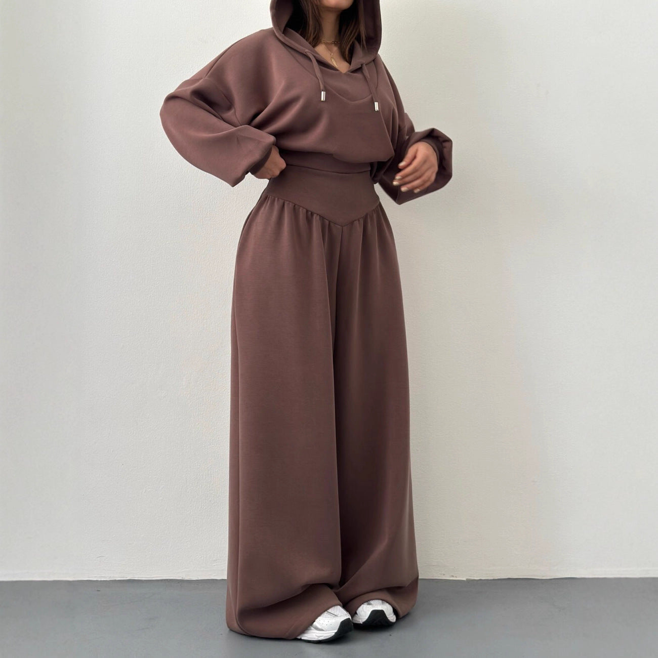 Damen Sport-Loungewear-Set Cropped Hoodie Weite Hose