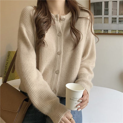 Damen Strickjacke Weiter Schnitt Mit Knöpfen Beige