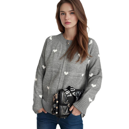 Damen Strickcardigan Herzmuster Reißverschluss Norvielle