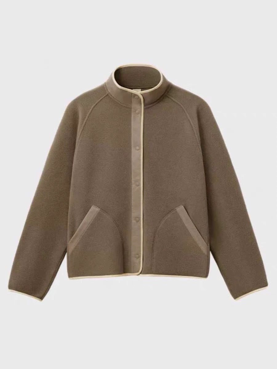 Damen Fleece-Jacke Elastischer Kragen Praktische Taschen Beige