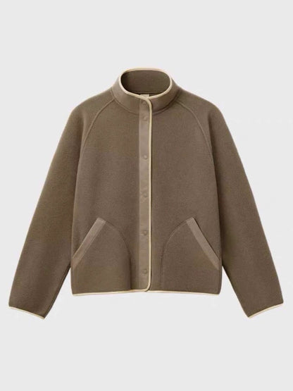 Damen Fleece-Jacke Elastischer Kragen Praktische Taschen Beige