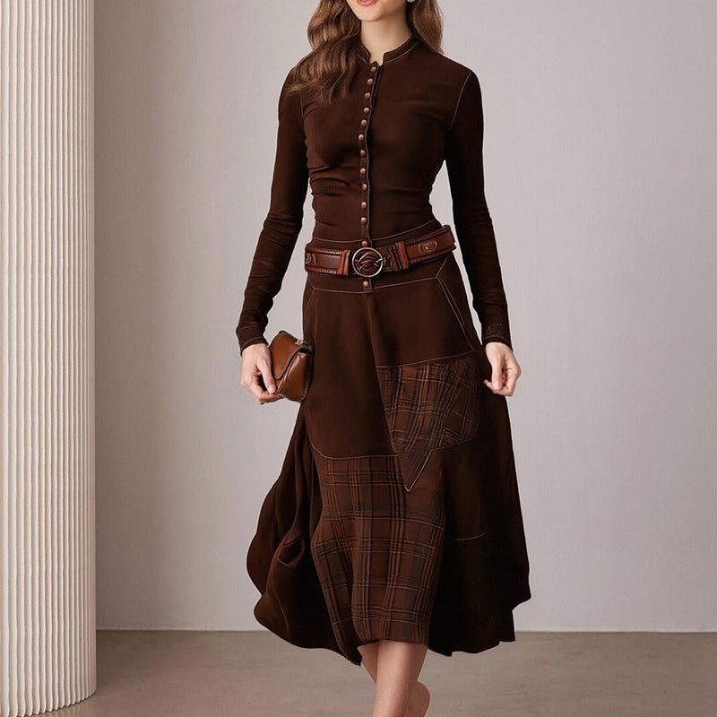 Damen Midi-Kleid mit Knöpfen Kontrastdetails Norvielle - Norvielle