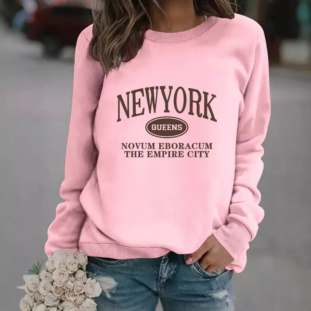Damen Sweatshirt New Yorker Schriftzug Baumwolle Weiß