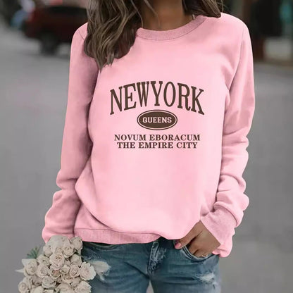 Damen Sweatshirt New Yorker Schriftzug Baumwolle Weiß